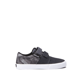 Kids Supra Low Top Shoes STACKS II VULC VELCRO Grey Camo/white | AU-57950